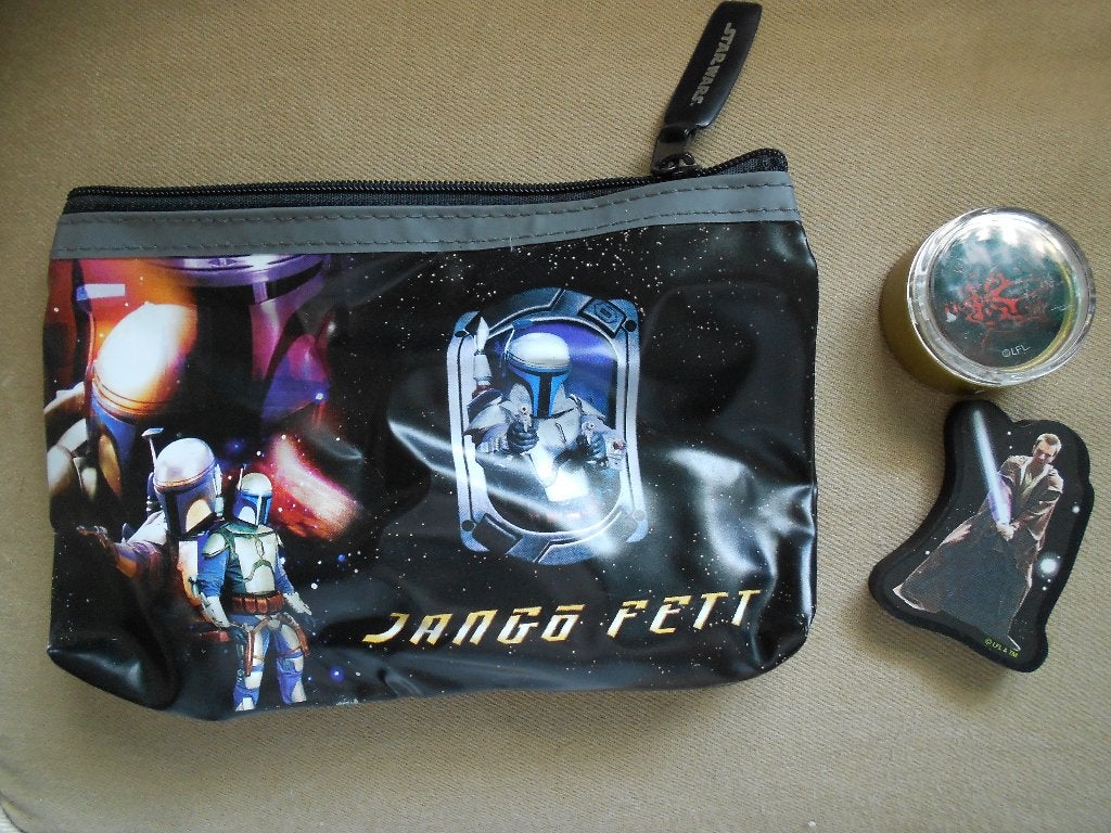 Star Wars Jango Fett schooletui met puntenslijper en gum, Ophalen, Gebruikt, Gebruiksvoorwerp