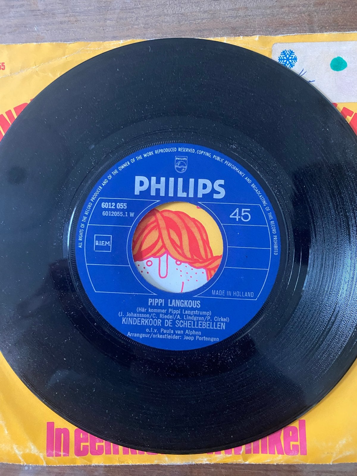 Pippi Langkous - Kinderkoor De Schellebellen - 7 inch vinyl, Cd's en Dvd's, Gebruikt, Ophalen of Verzenden, EP, Muziek