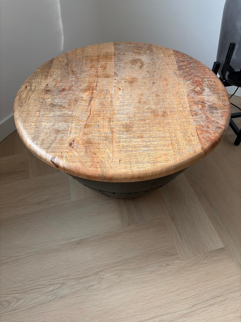 Salontafel rond hout met afneembaar blad, Ophalen, 50 tot 100 cm, Rond, 50 tot 100 cm