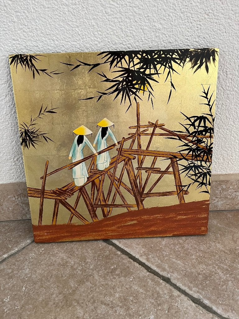 Tegeltje met Aziatisch tafereel, Antiek en Kunst, Kunst | Schilderijen | Modern, Ophangklaar, Figuren, Kunststof, Ophalen of Verzenden