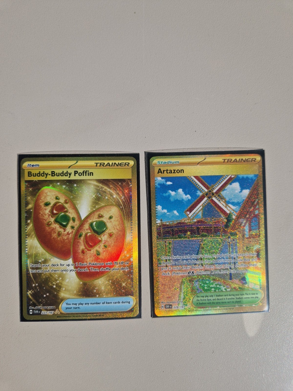 Pokémon TCG: Buddy-Buddy Poffin & Artazon (Gold Secret Rare), Ophalen of Verzenden, Nieuw, Meerdere kaarten, Foil