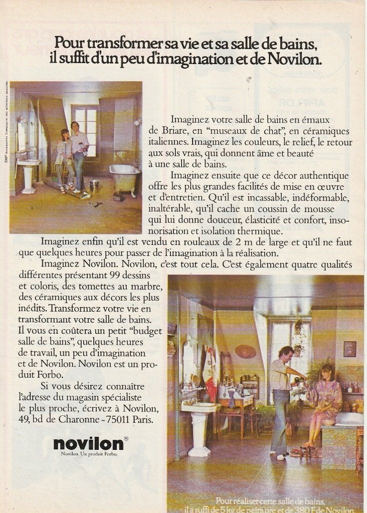 Retro reclame 1977 Novilon Forbo badkamer vloer jaren 70, Verzenden, Overige typen