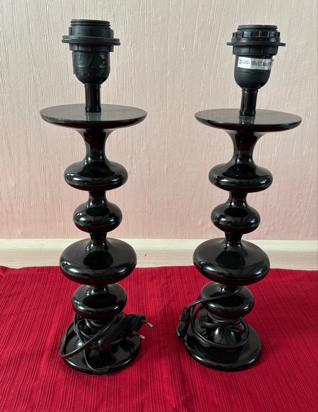 Set van 2 Zwarte Vintage Tafellampen met E27 Fitting, Overige merken, Gebruikt, Zwart, E27 (groot)