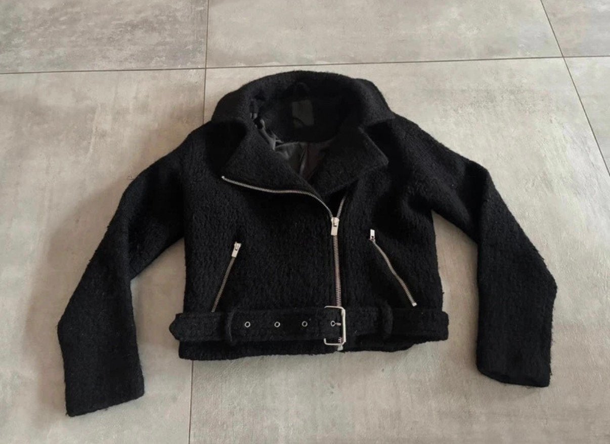 Biker jasje wol teddy zwart Seven Sisters maat S €7, Ophalen of Verzenden, Zo goed als nieuw, Maat 36 (S), Zwart