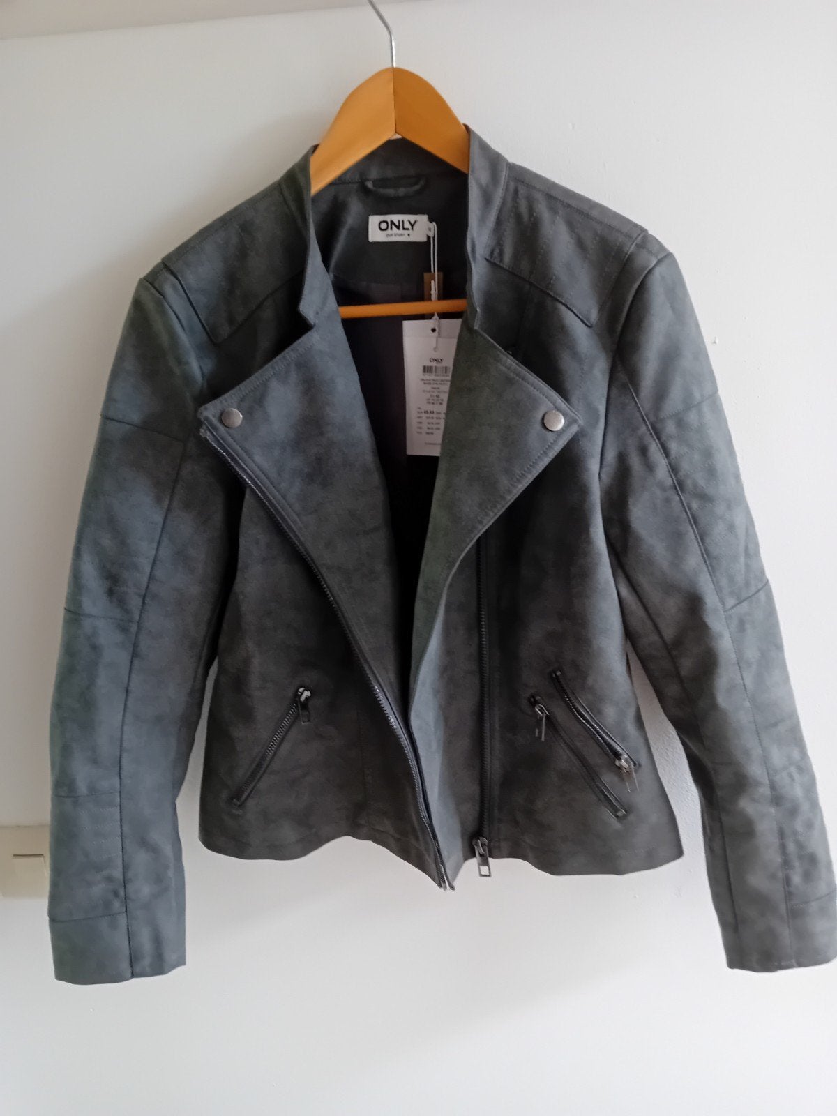 Biker vegan leren jasje grijs 42 nieuw, Ophalen of Verzenden, Nieuw, Maat 42/44 (L), Grijs