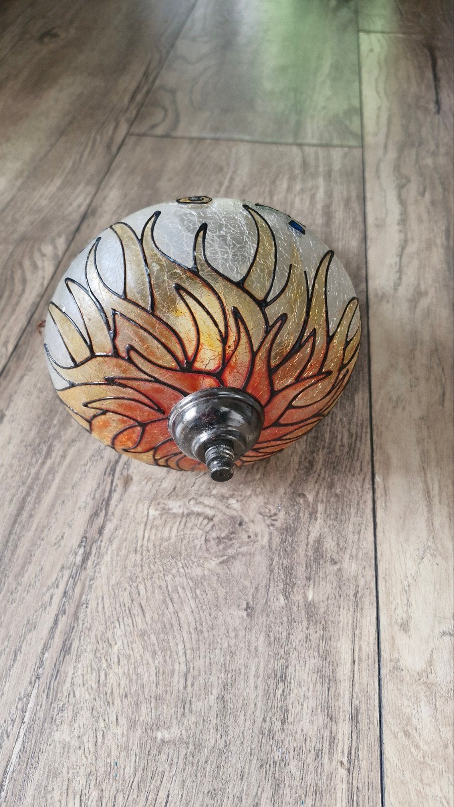 Vintage Hanglamp met Gekleurd Glas en Ketting, Ophalen, Overige merken, Gebruikt, Meerkleurig
