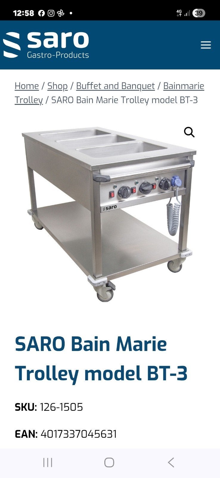 SARO Bain Marie Trolley model BT-3, Ophalen, Gebruikt, Fornuis, Frituur en Grillen