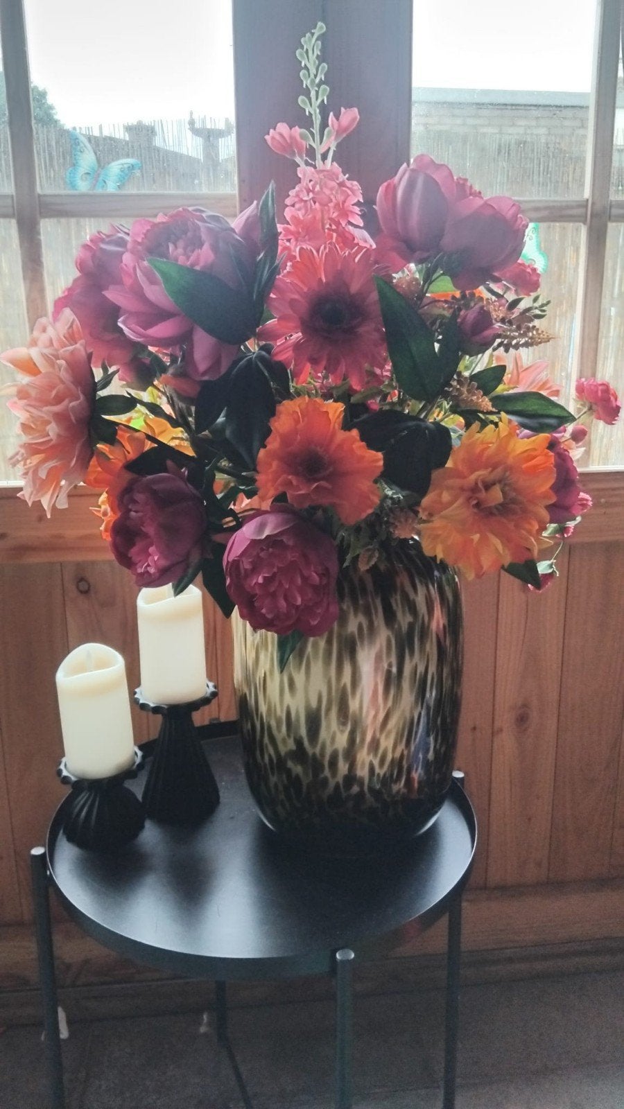 prachtige vaas met zijdebloemen, Ophalen of Verzenden, Zo goed als nieuw, Boeket, Meerkleurig