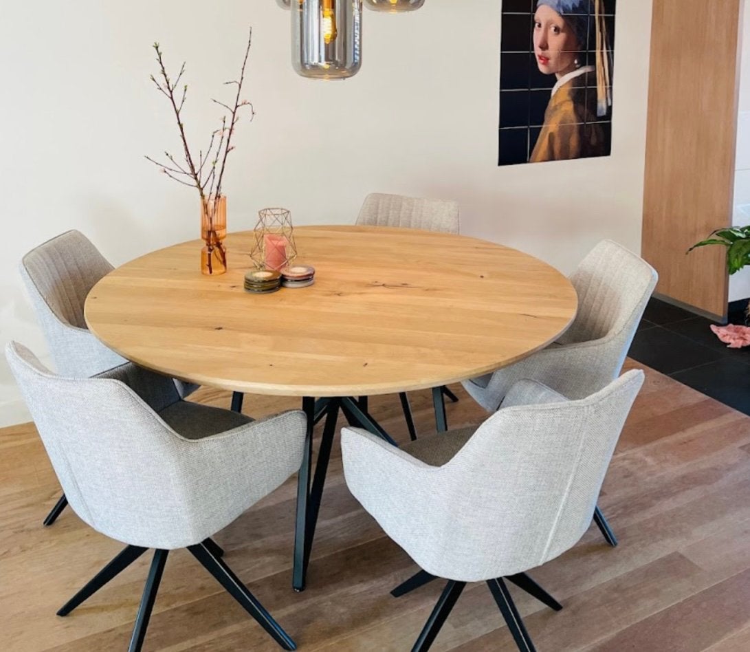 Foto 10 van Eiken ronde eettafel tafel bureau GRATIS BEZORGD Eikenhout
