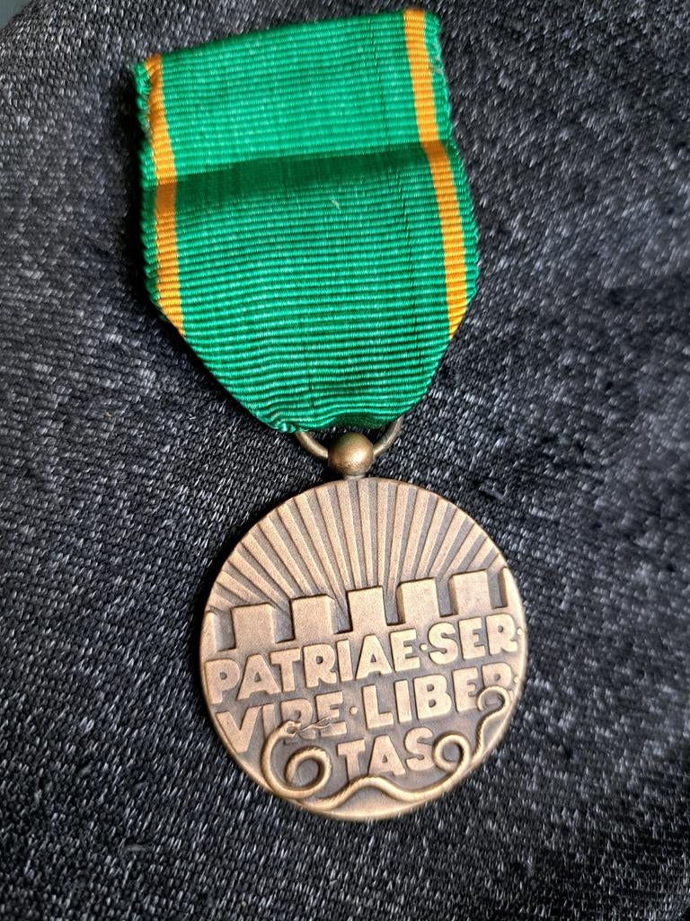 Bronzen Medaille met Lint - Patriae Servi Vires Libertas, Postzegels en Munten, Penningen en Medailles, Ophalen of Verzenden