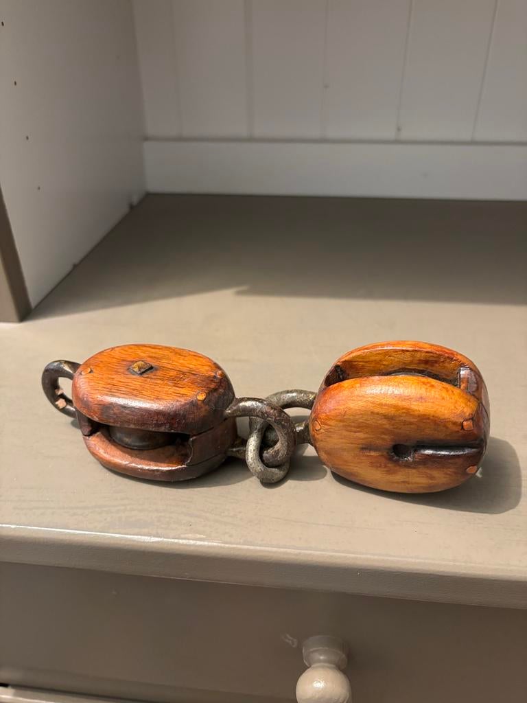 Antieke houten scheepsblokken - decoratief maritiem, Ophalen of Verzenden