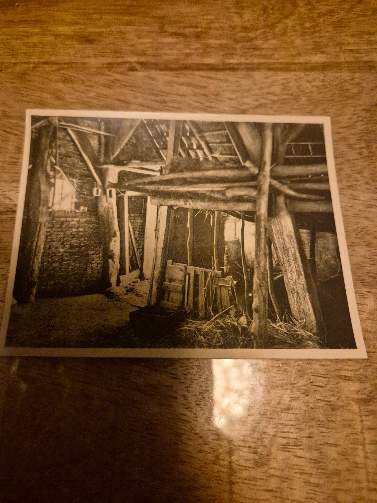 Oude foto: Binnenkant van een schuur, landelijk tafereel, Ophalen of Verzenden