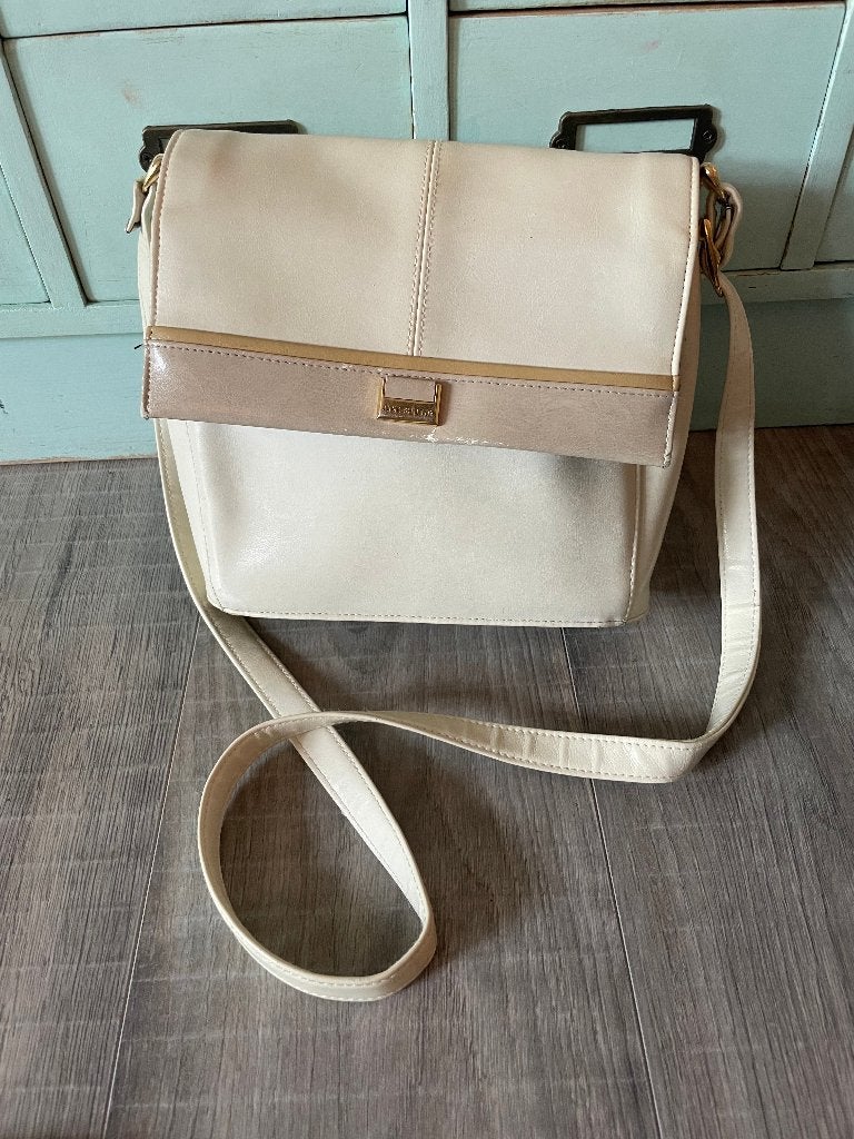 Vintage leren Jane Shilton schoudertas damestas design tas, Ophalen of Verzenden, Gebruikt, Beige, Schoudertasje