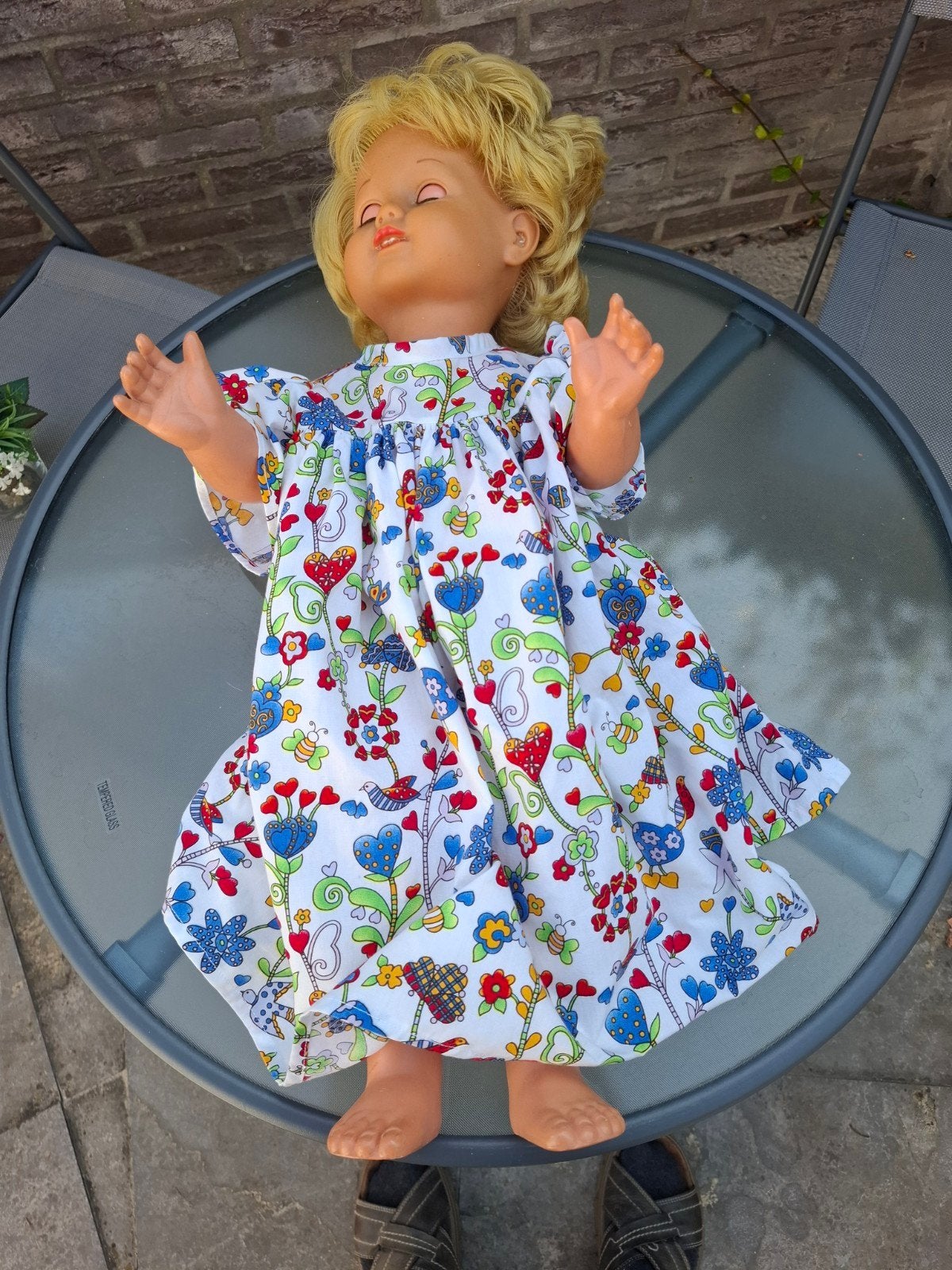Vintage Schildkröt pop 60 cm met bloemenjurk, Ophalen of Verzenden