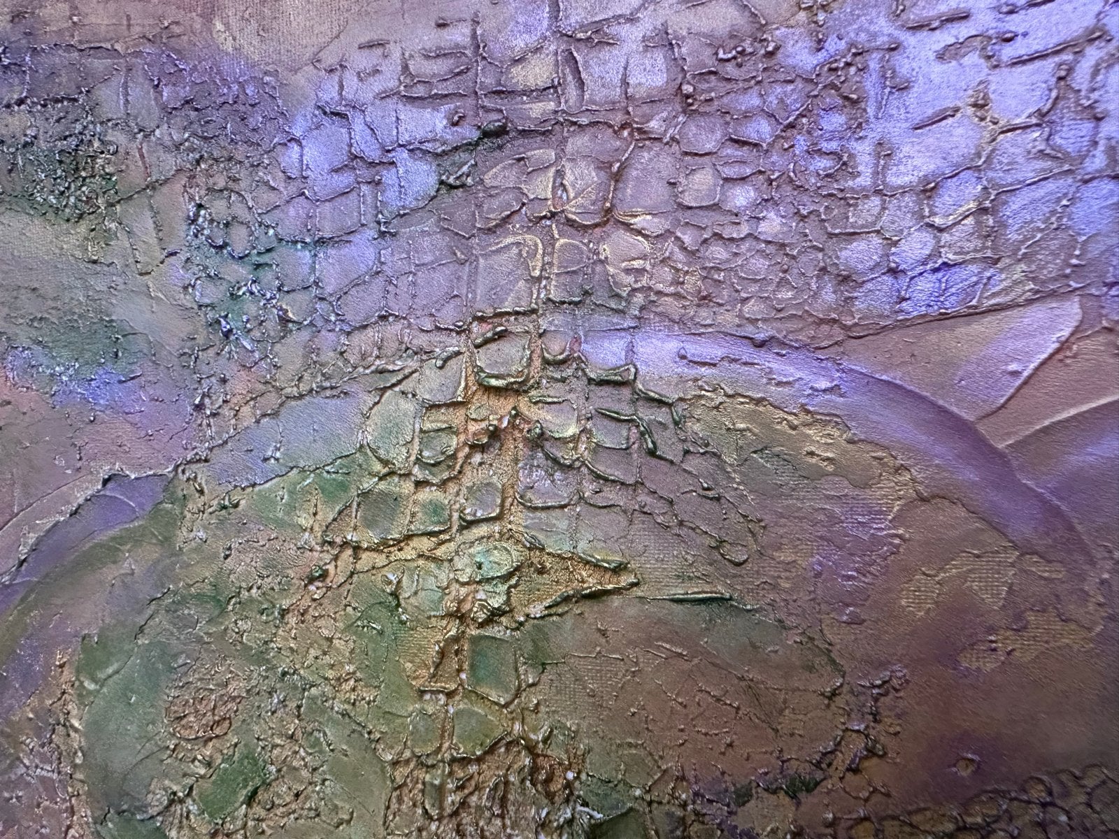 Abstract textuurkunstwerk in paars en groen, Ophalen of Verzenden