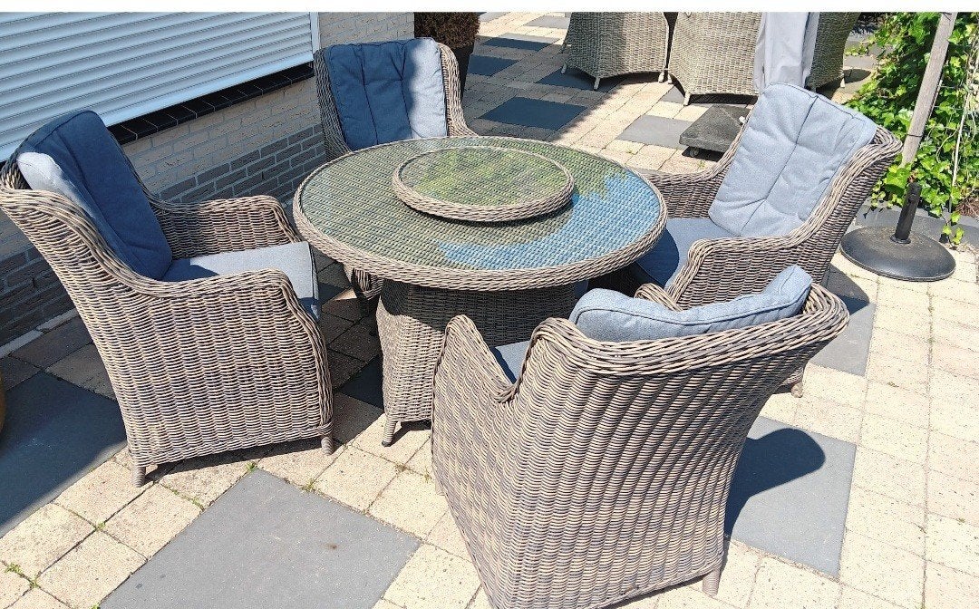 Ronde wicker diningset met lazy susan, Tuin en Terras, Ophalen, Gebruikt, Wicker