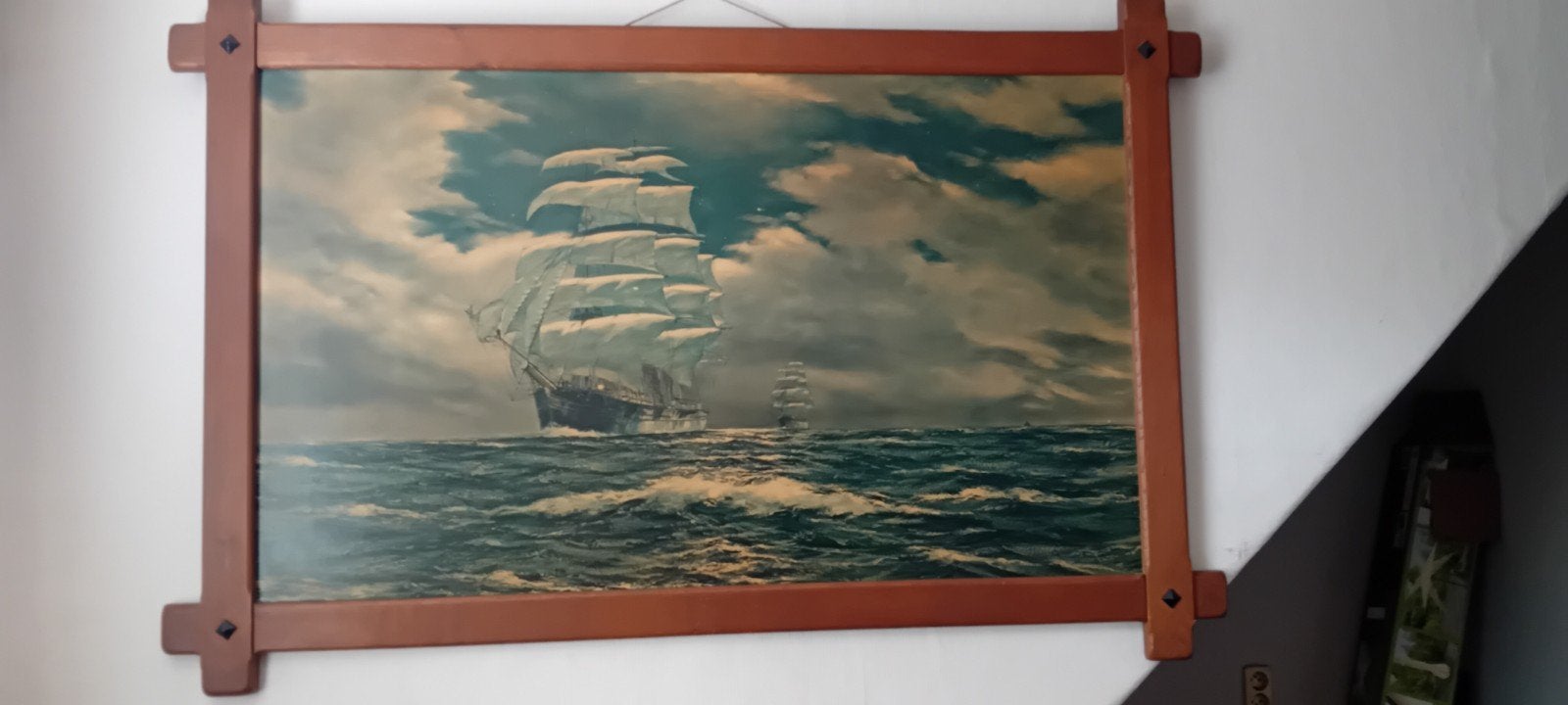 Groot Schilderij Zeilschip op woelige zee, gesigneerd 1955, Ophalen, Maritiem / water, Doek, Realistisch