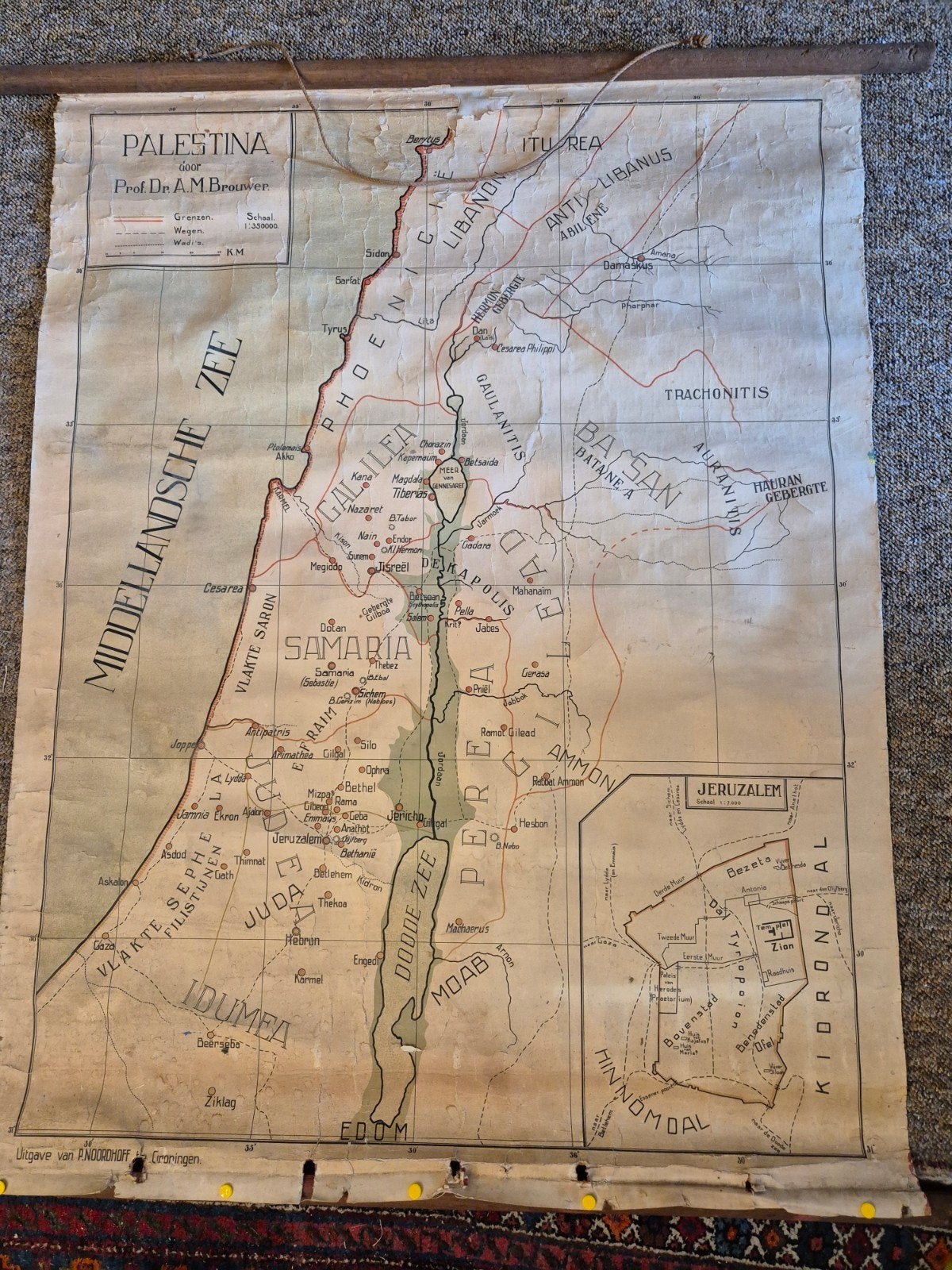 oude schoolplaten van Israel, M.zeegebied en oude tempel van, Landkaart, 1800 tot 2000, Nederland, Ophalen