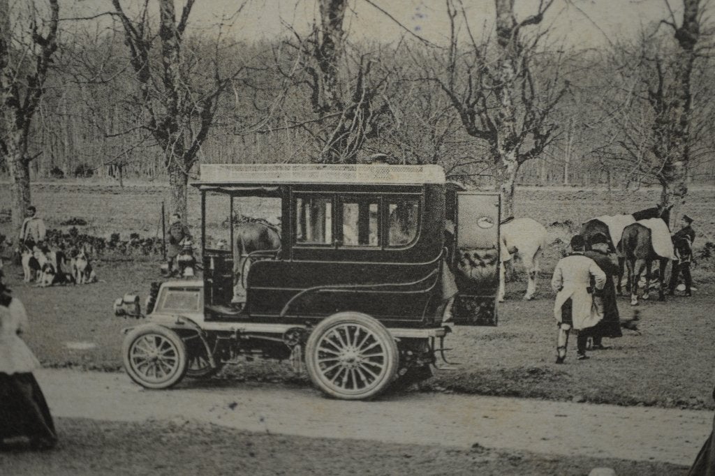 fankrijk 1906 antieke oldtimer auto jacht jagers honden, Ophalen of Verzenden, Voor 1920, Gelopen, Sterren en Beroemdheden