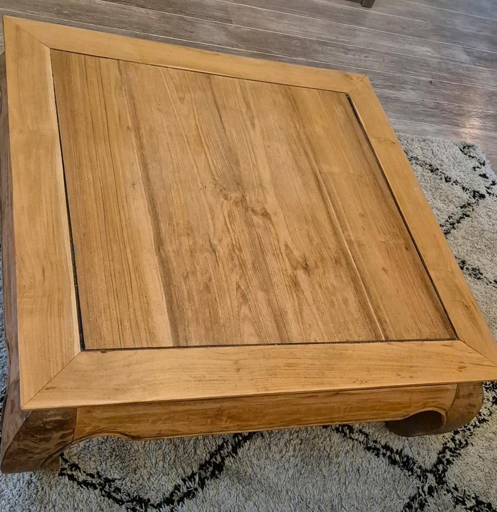 Massief houten Salontafel - Vierkant, Ophalen, Gebruikt, 50 tot 100 cm, Landelijk, Koloniaal