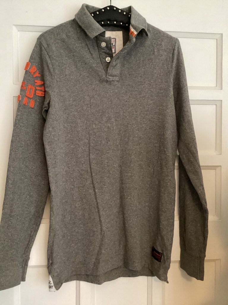 Mt M Superdry grijs oranje 100% katoenen polo shirt trui, Maat 48/50 (M), Ophalen of Verzenden, Zo goed als nieuw, Grijs