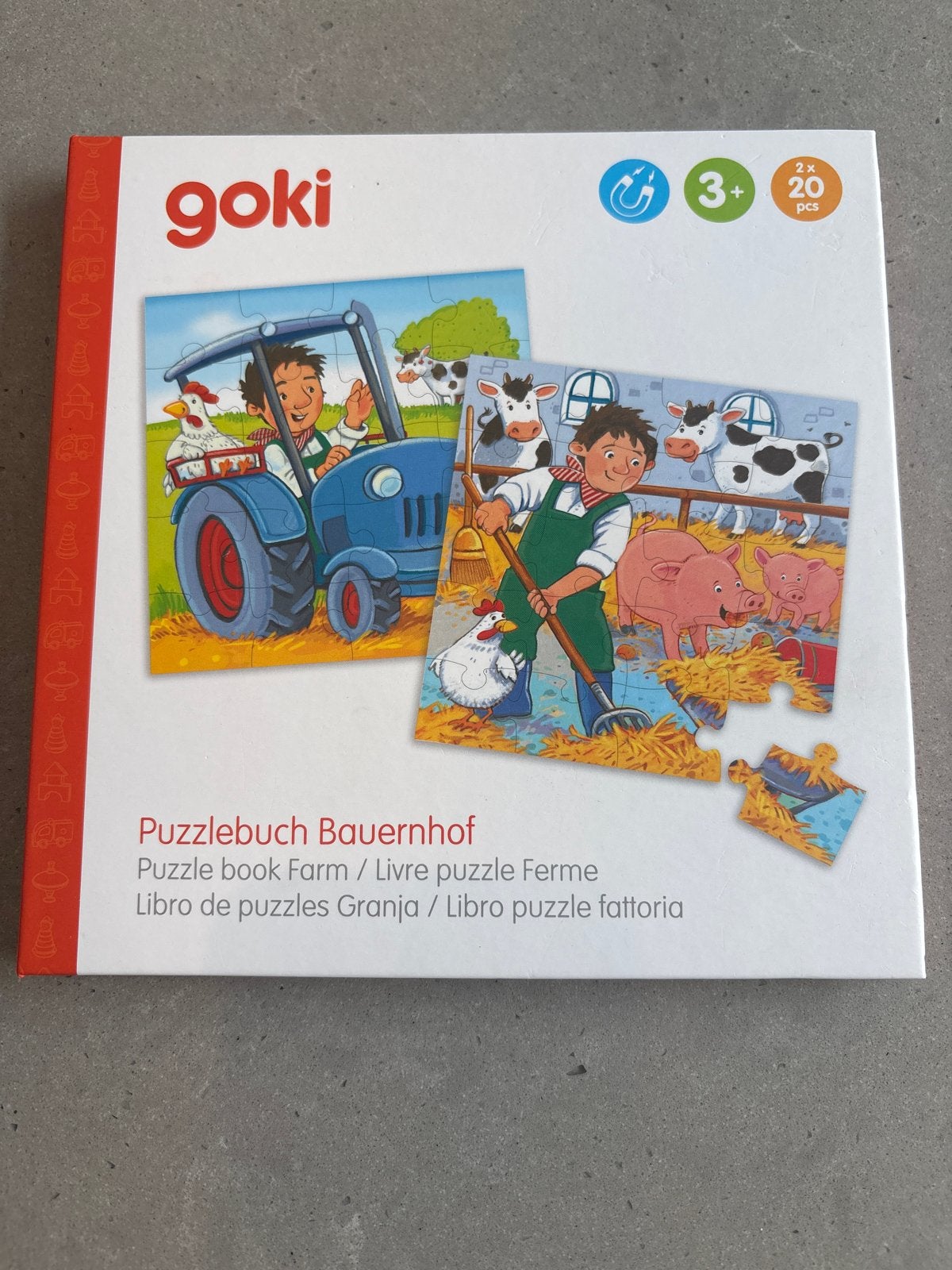 Goki Puzzleboek Boerderij - 2x20 stukjes, 3+ jaar, Ophalen, 10 tot 50 stukjes, Nieuw, 2 tot 4 jaar