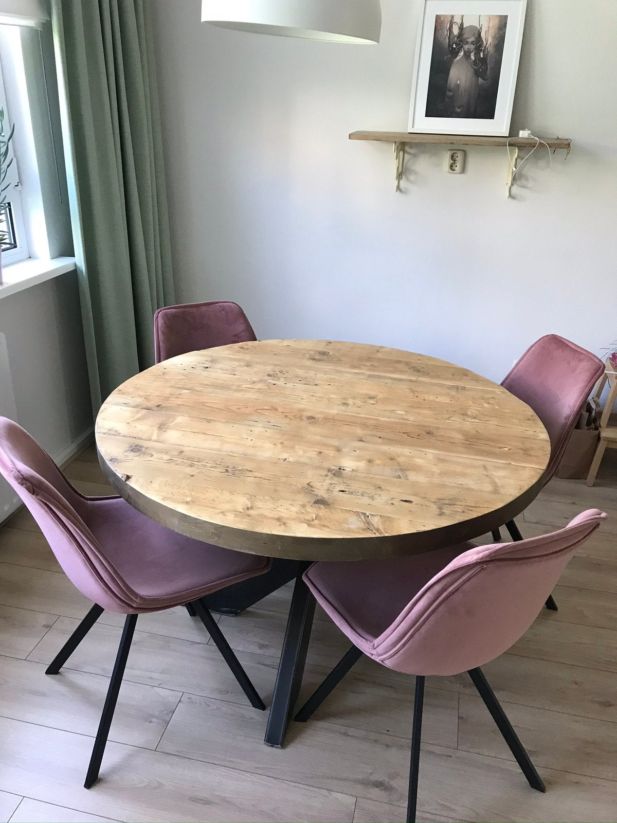 Eetafel rond 120 cm mangohout zwarte kruispoot, Huis en Inrichting, Tafels | Eettafels, Ophalen, 100 tot 150 cm, Rond, Zo goed als nieuw