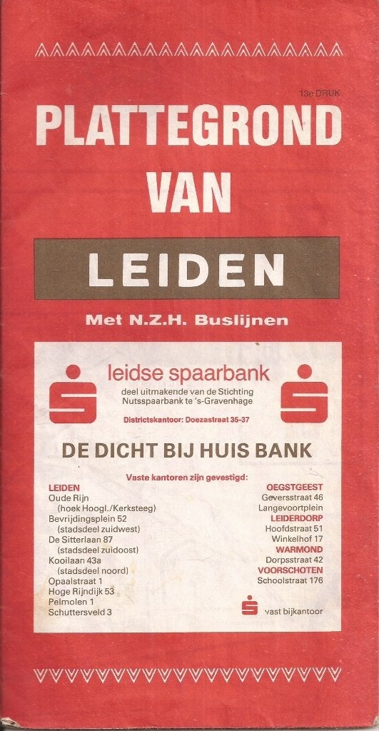Plattegrond van Leiden met NZH buslijnen CA. 1980, Gelezen, Ophalen of Verzenden, Landkaart, 1800 tot 2000