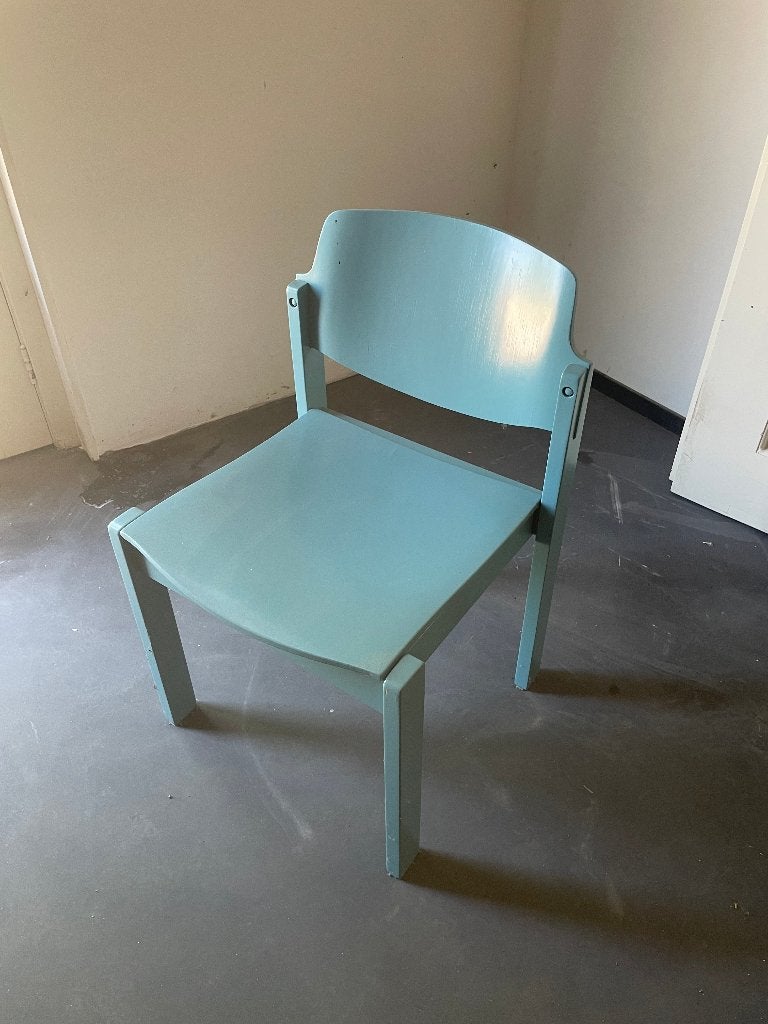Vier stuks jaren 70 houten eetkamerstoel superkwaliteit, Huis en Inrichting, Stoelen, Ophalen, Gebruikt, Blauw, Vier