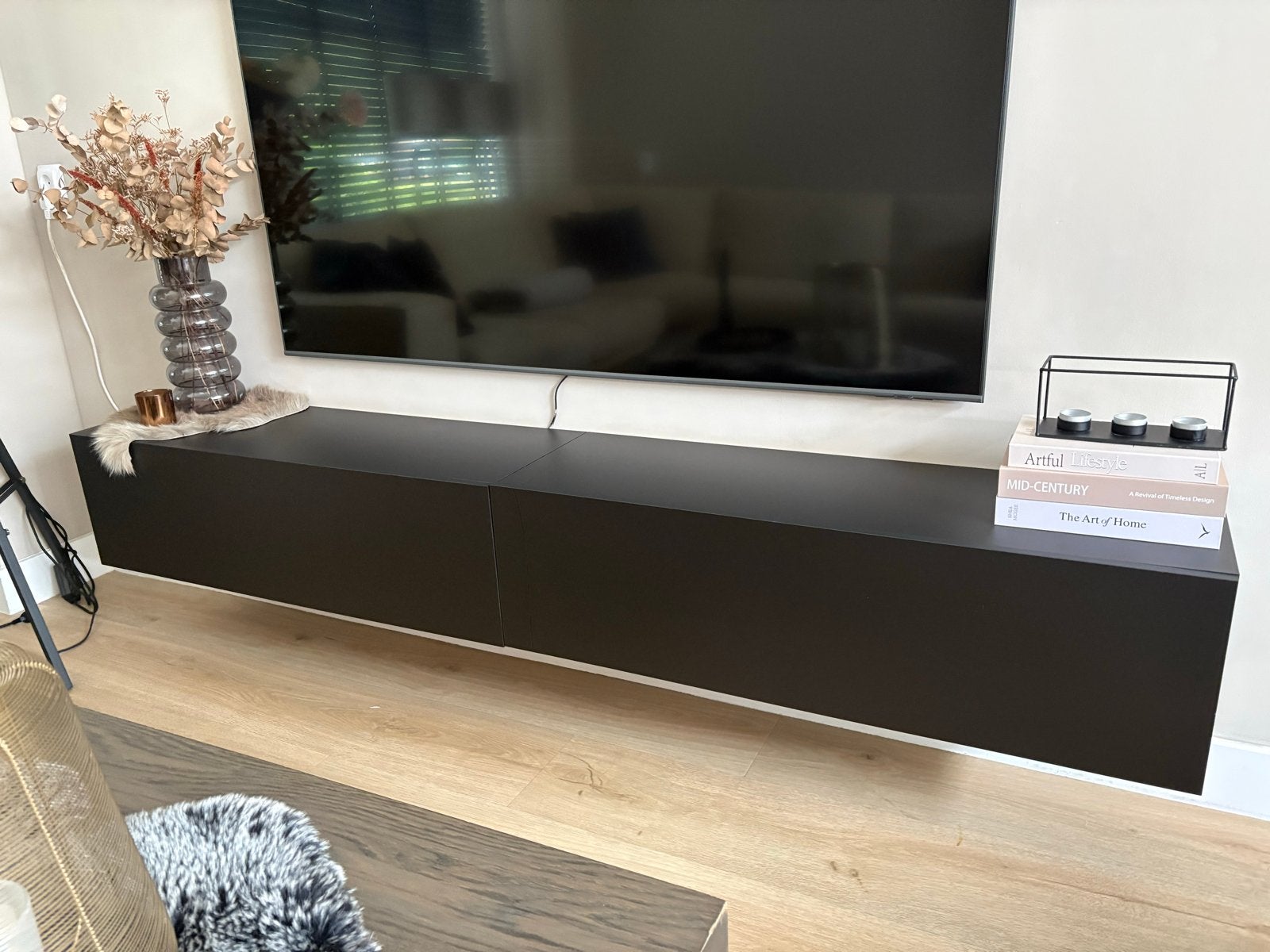 Zwart zwevend tv-meubel - Modern en ruimtebesparend, Ophalen, 100 tot 150 cm, Zo goed als nieuw, Minder dan 100 cm