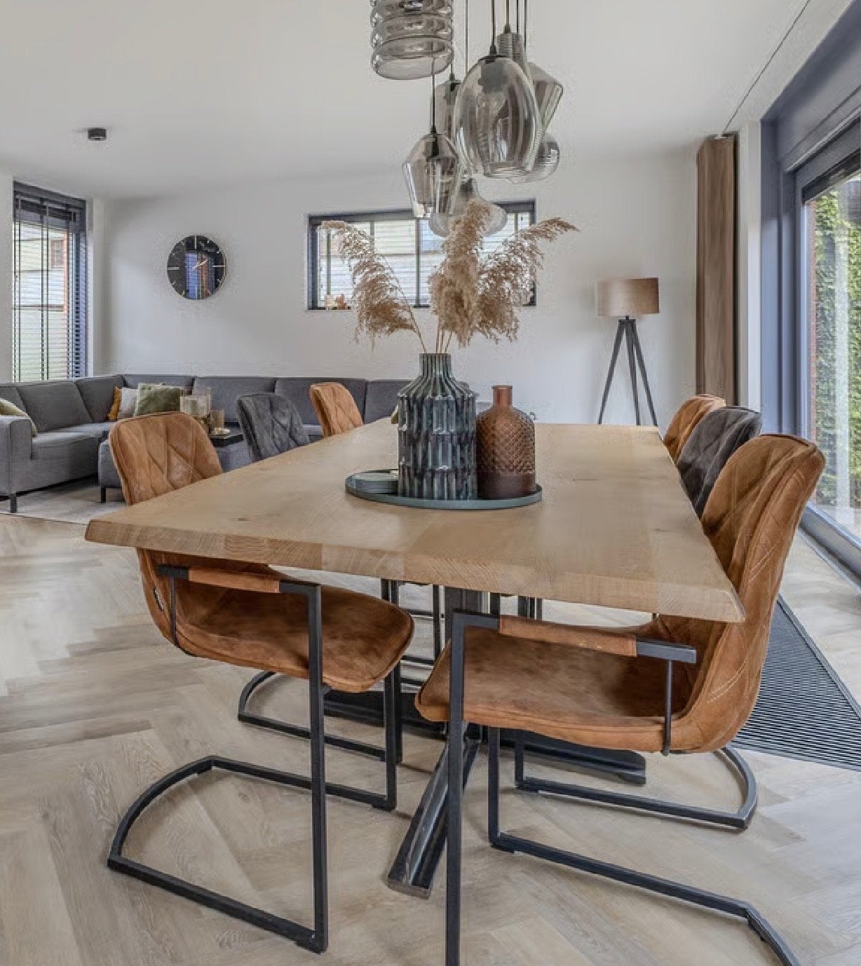 Eiken eettafel 220x100x4cm met stoelen, Huis en Inrichting, Tafels | Eettafels, Ophalen, 100 tot 150 cm, Eikenhout, 200 cm of meer