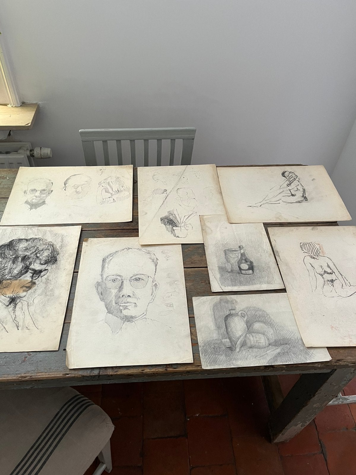 KUNST TEKENING POTLOOD STILLEVEN PORTRET NAAKT, Ophalen of Verzenden, Tekening