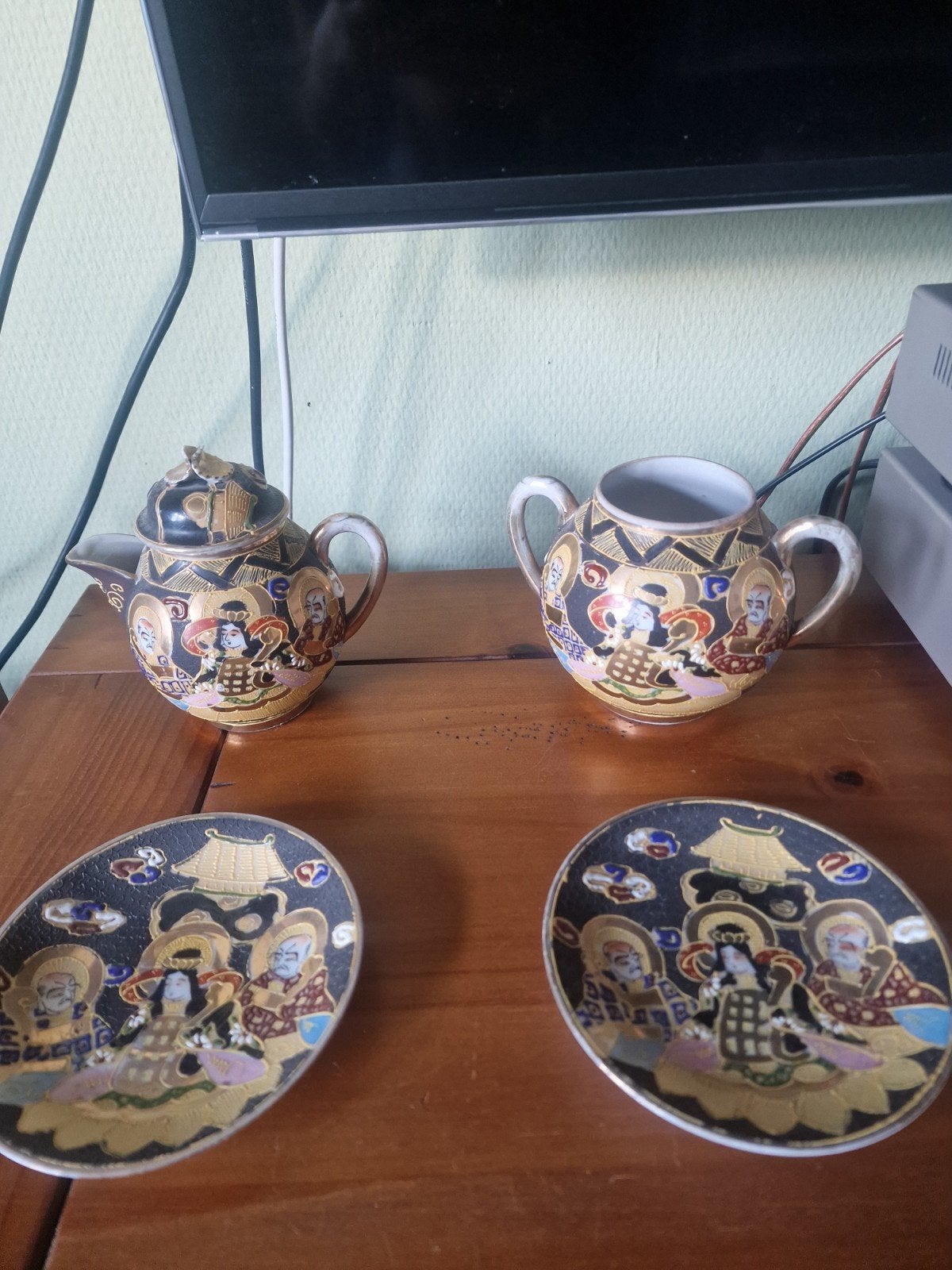 Antiek Japans Satsuma theeservies - theepot, suikerpot, etc., Antiek en Kunst, Ophalen of Verzenden