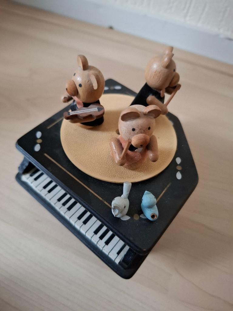Vintage muziekdoos piano met berenorkest – werkend, Antiek en Kunst, Ophalen of Verzenden