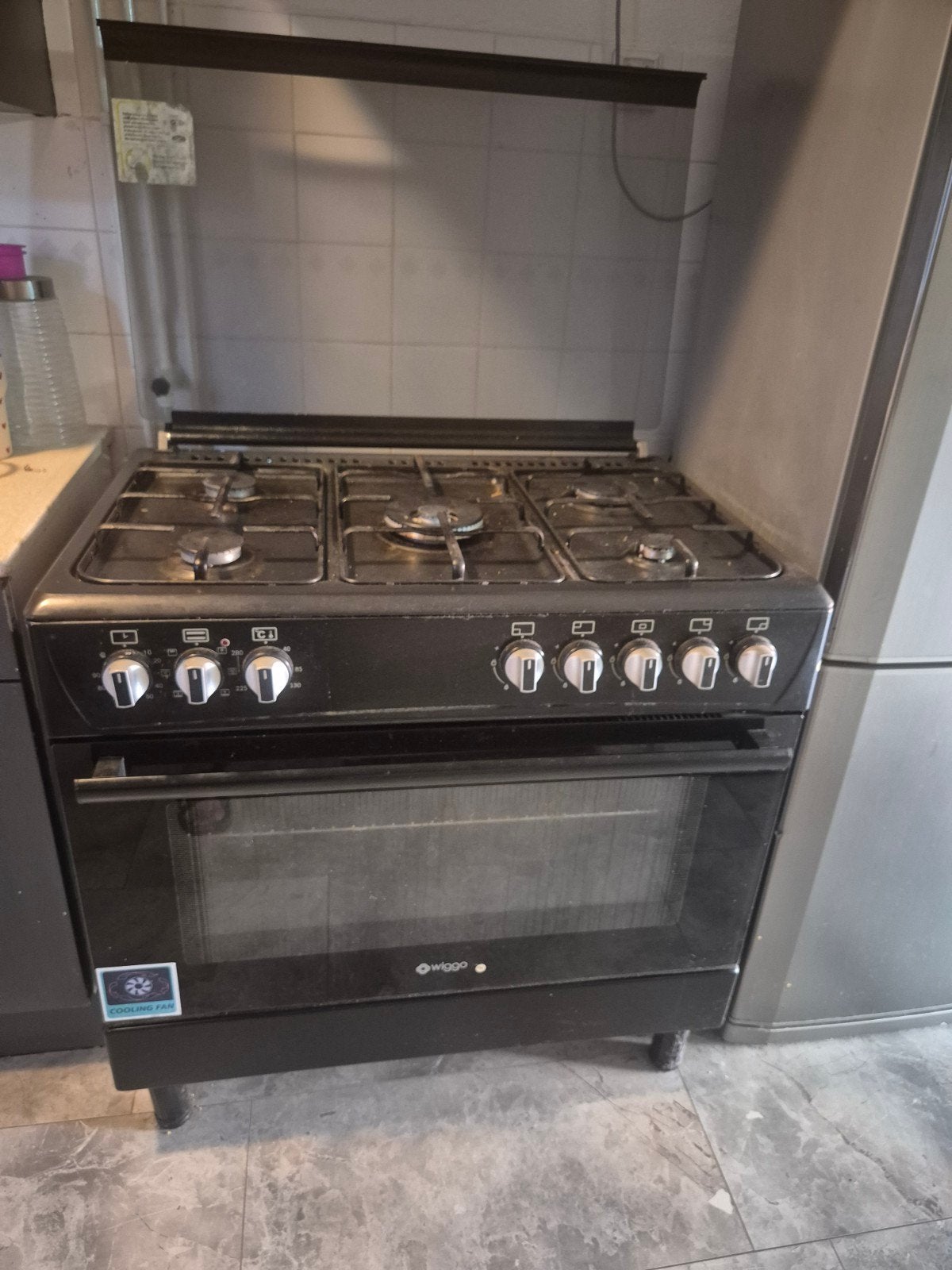 Wiggo Gasfornuis met Oven - Zwart, Gebruikt, Hete lucht, 60 cm of meer, Gas