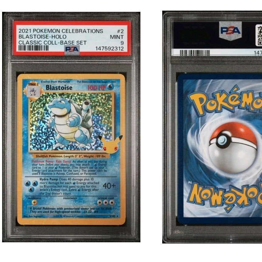 pas 9 mint 2021 celebrations Blastoise holo base set met, Ophalen, Zo goed als nieuw, Losse kaart
