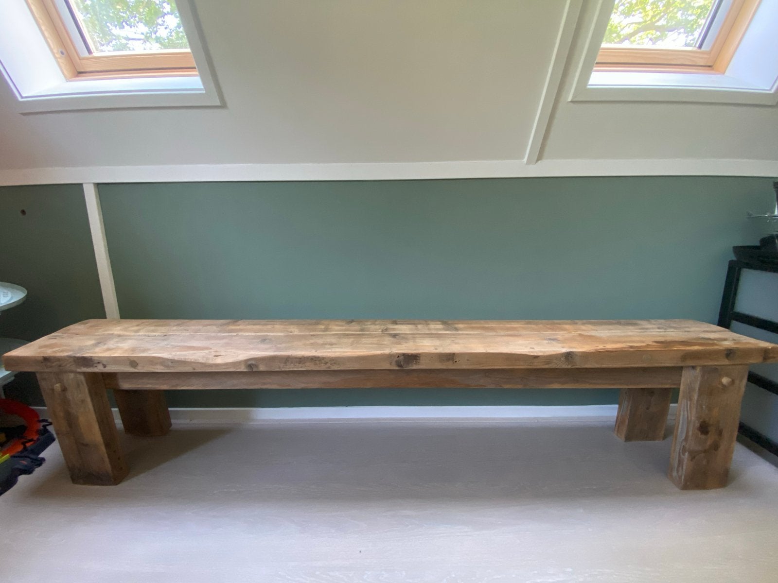 Robuuste houten bank, Huis en Inrichting, Ophalen, Gebruikt, Eikenhout, 200 cm of meer