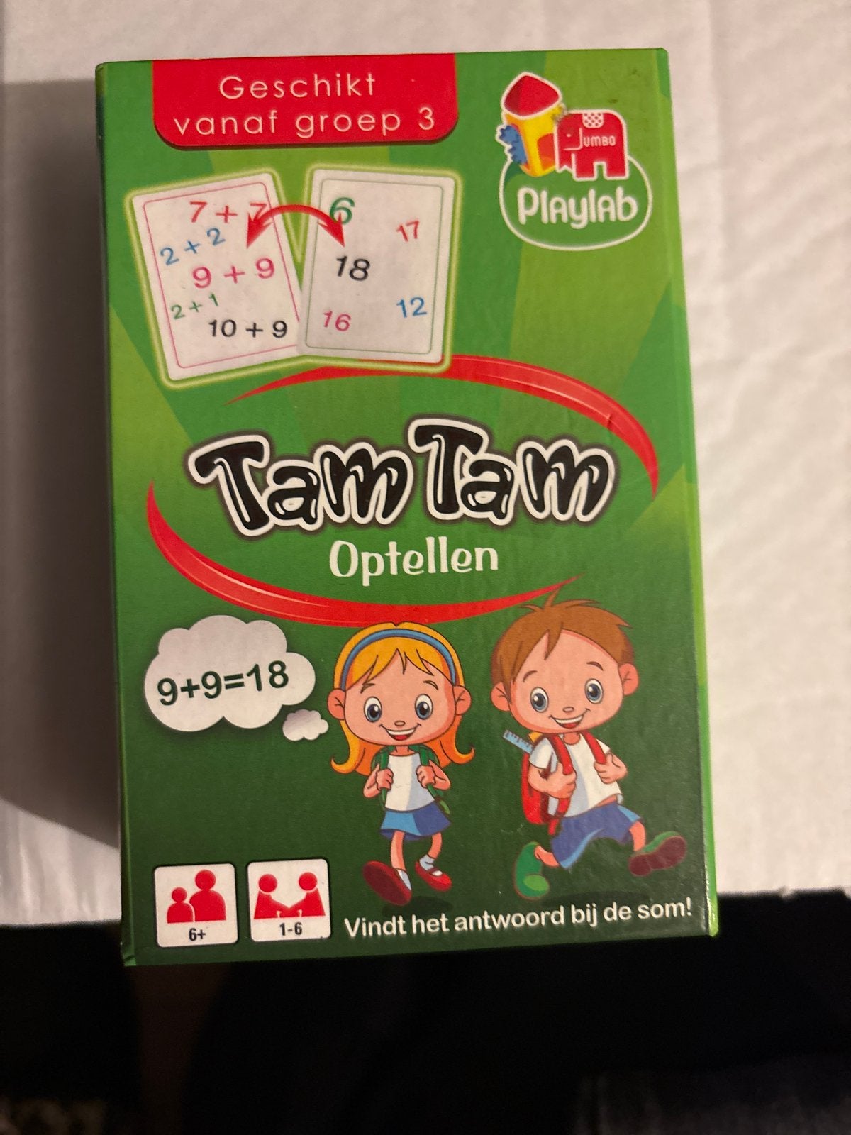 Tam Tam Optellen - Educatief Kaartspel voor Kinderen, Een of twee spelers, Ophalen of Verzenden, Zo goed als nieuw, Reisspel