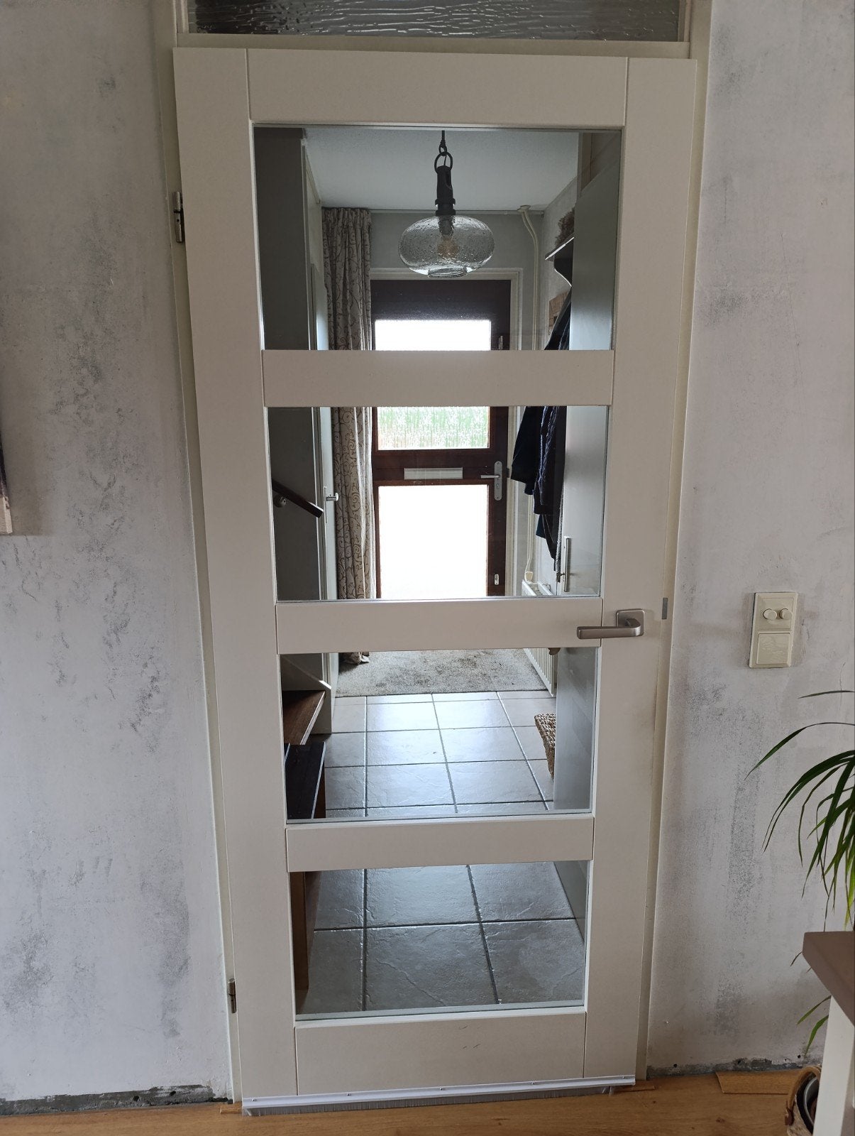 Witte houten opdekdeur met glas, Ophalen, Glas, Binnendeur, 200 tot 215 cm