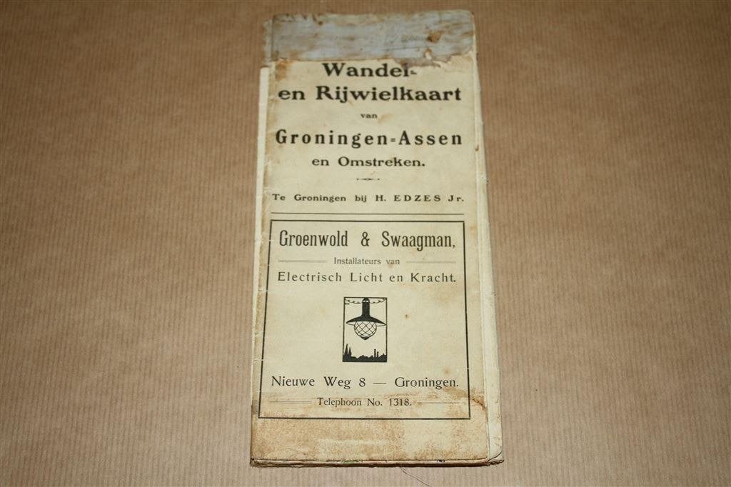 Wandel- en Rijwielkaart Groningen & Assen - Ca 1910 !!, Boeken, Atlassen en Landkaarten, Gelezen, Ophalen of Verzenden, Landkaart