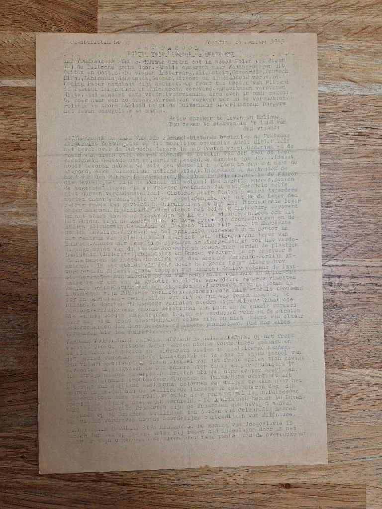 Wo2 illegale pers verzetskrant Het Parool, 23 januari 1945, Ophalen of Verzenden, Nederland, Boek of Tijdschrift