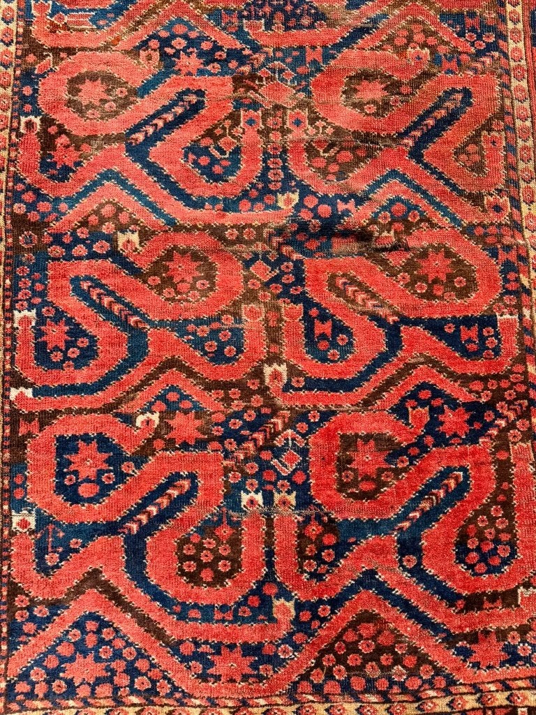 Uniek Bashir tapijt –295x163cm– verfijnd met slangenmotieven, Gebruikt, 200 cm of meer, Blauw, Ophalen of Verzenden