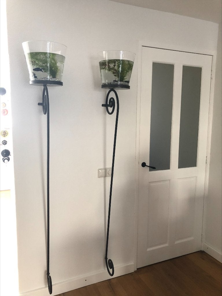 wanddecoratie 2 windlichten, Ophalen, Metaal, Zwart, Decoratieobject