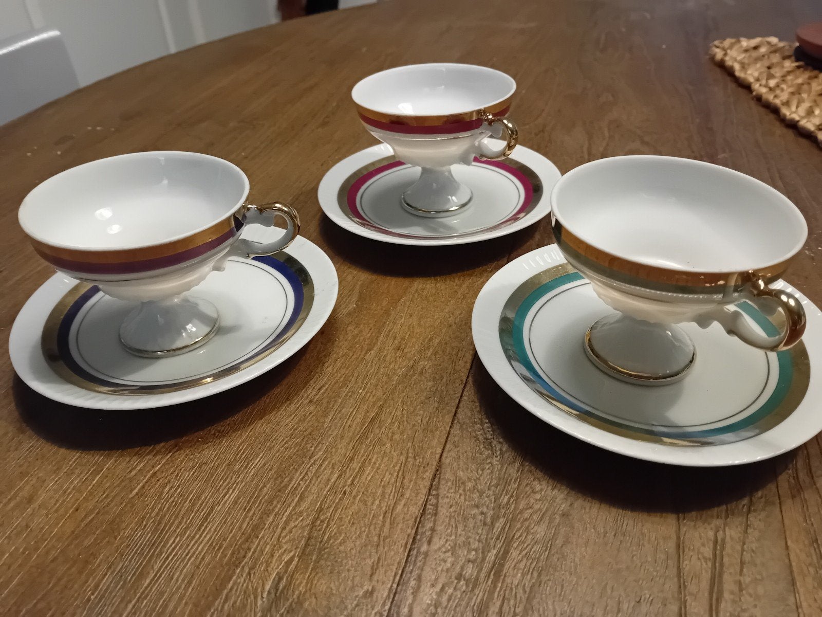 3x antieke kop en schotels, Ophalen of Verzenden
