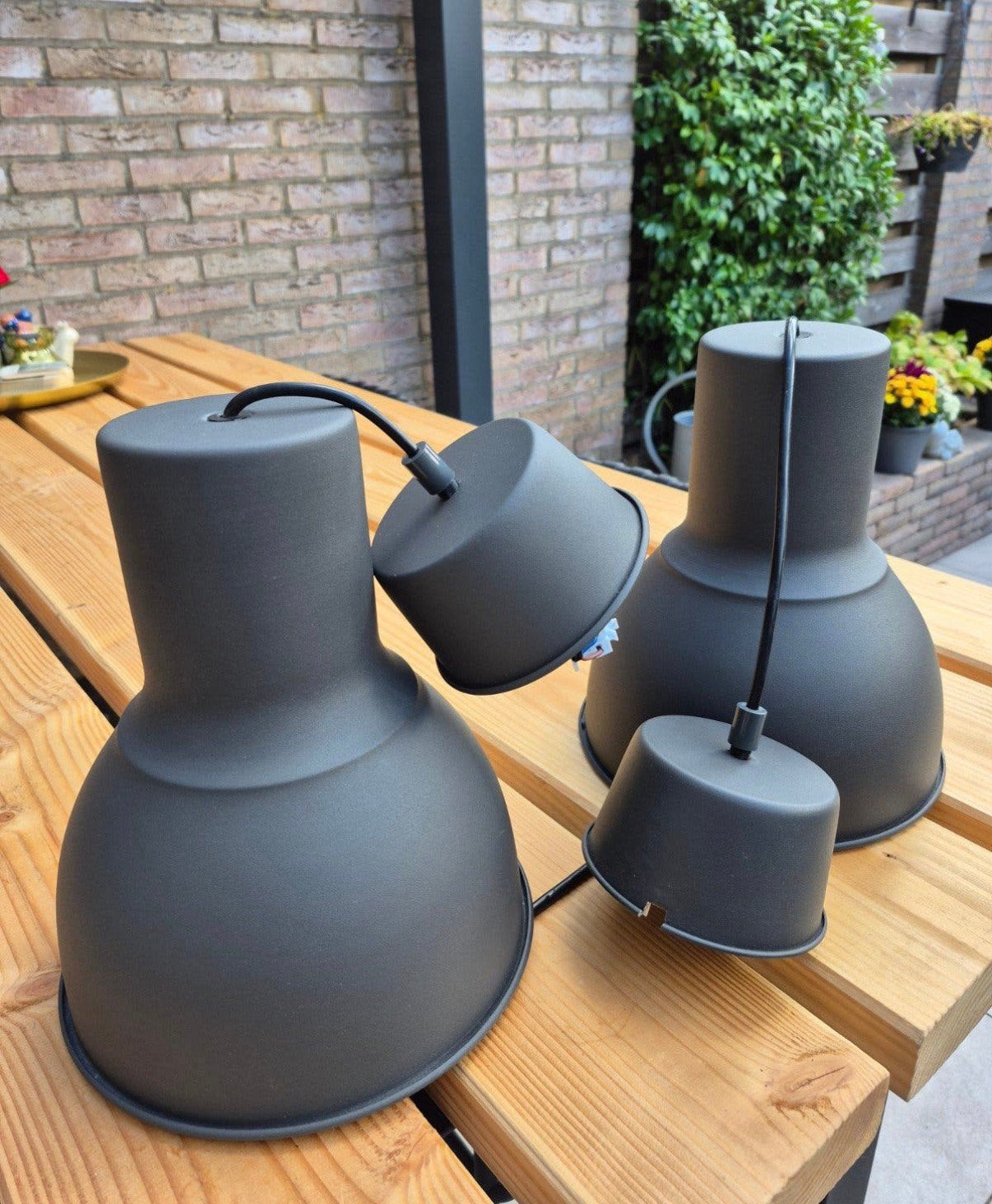 Antraciet hanglamp met E27 fitting 3x, Ophalen of Verzenden, Gebruikt, Metaal, E27 (groot)