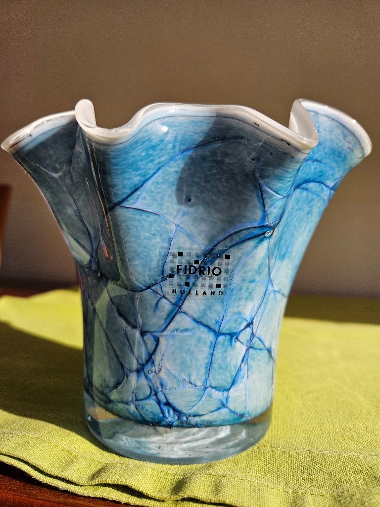 Fidrio vaas glas, Huis en Inrichting, Ophalen, Blauw, 15 cm, Glas