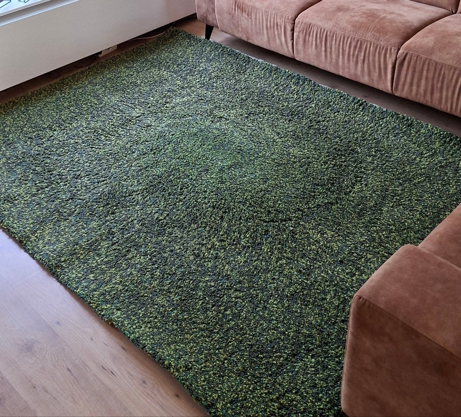IKEA VINDUM hoogpolig groen vloerkleed 170x230 cm, Ophalen, Gebruikt, 200 cm of meer, Rechthoekig