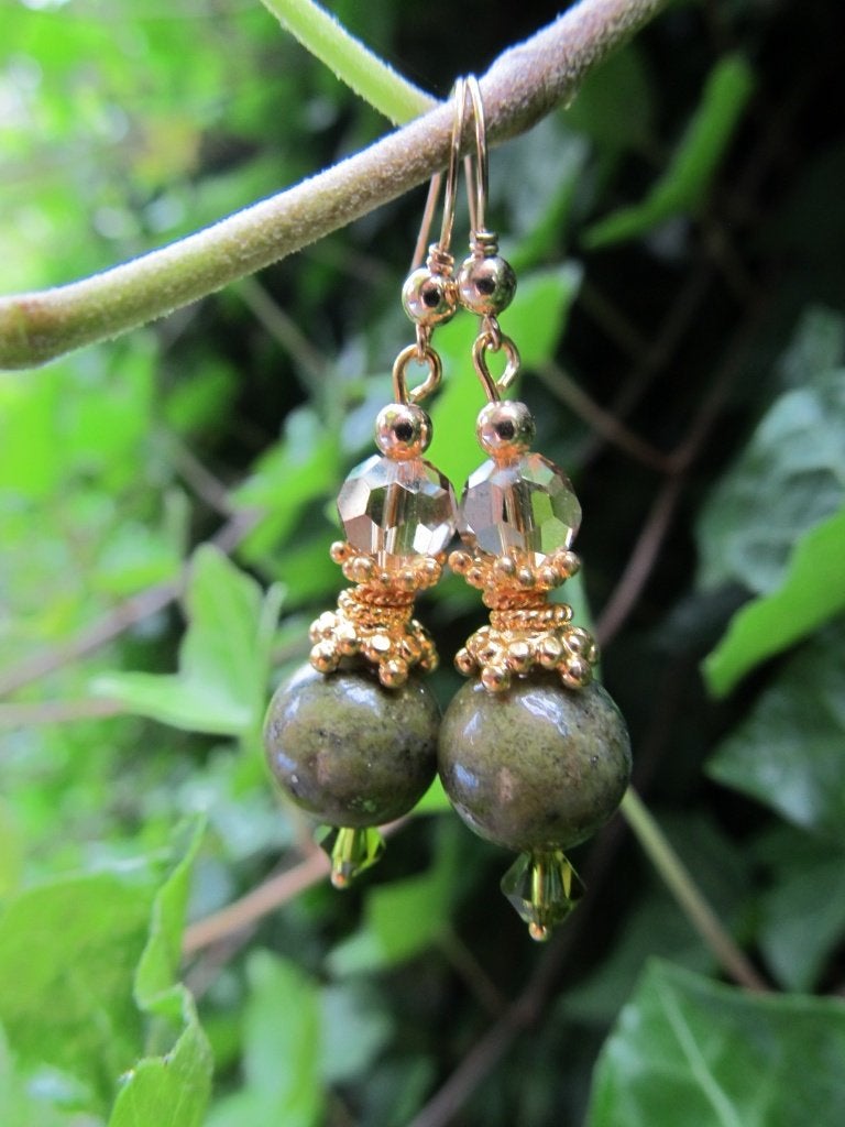 Oorbellen Kysia jaspis-glas-swarovski goud, Ophalen, Nieuw