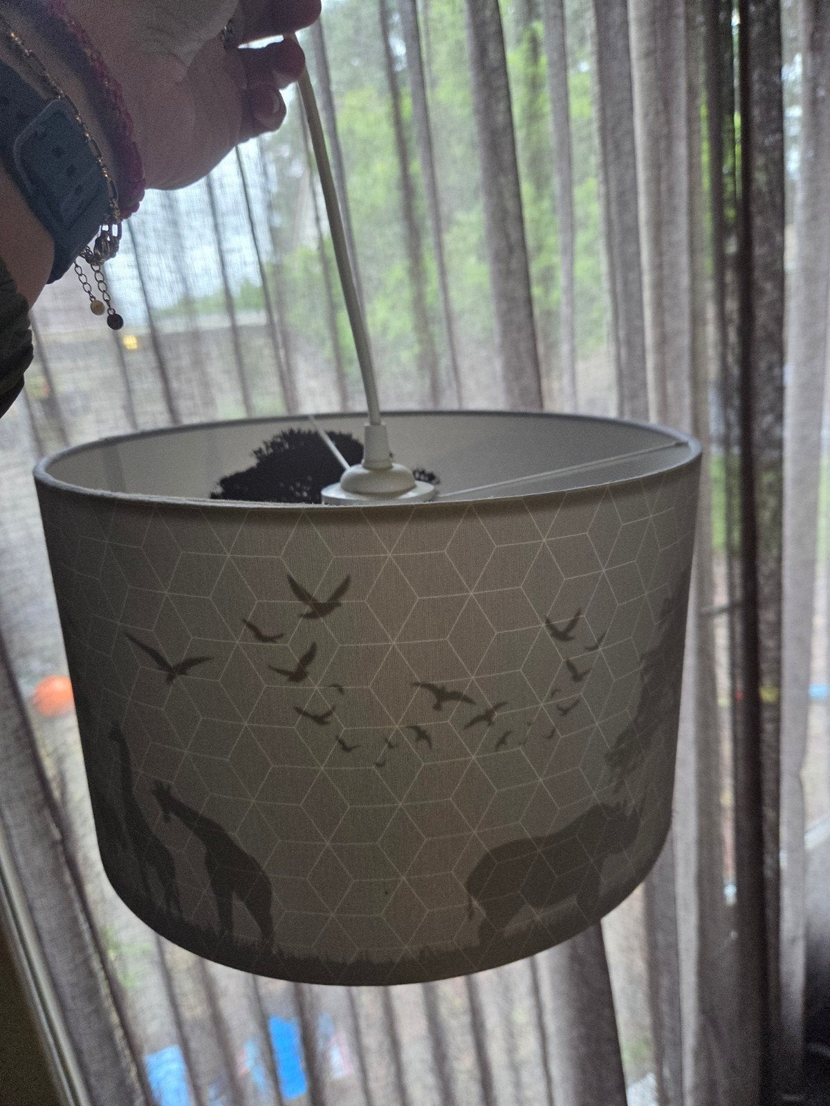 Hanglamp met safari dieren print, Ophalen, Gebruikt, E27 (groot), Textiel