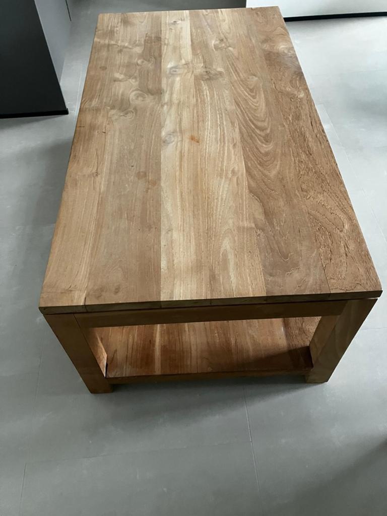 Teak Salontafel Cube Massief Onbehandeld (130x70x50), Ophalen, Gebruikt, 100 tot 150 cm, Teakhout
